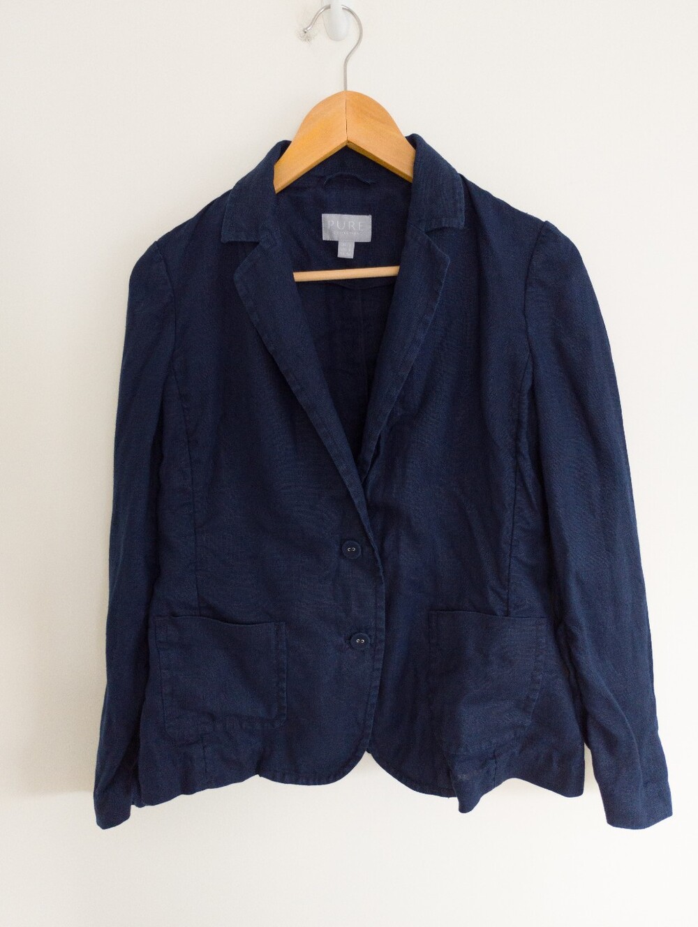 Pure Collection Navy Blue 100% Linen Blazer Jacket Size 6